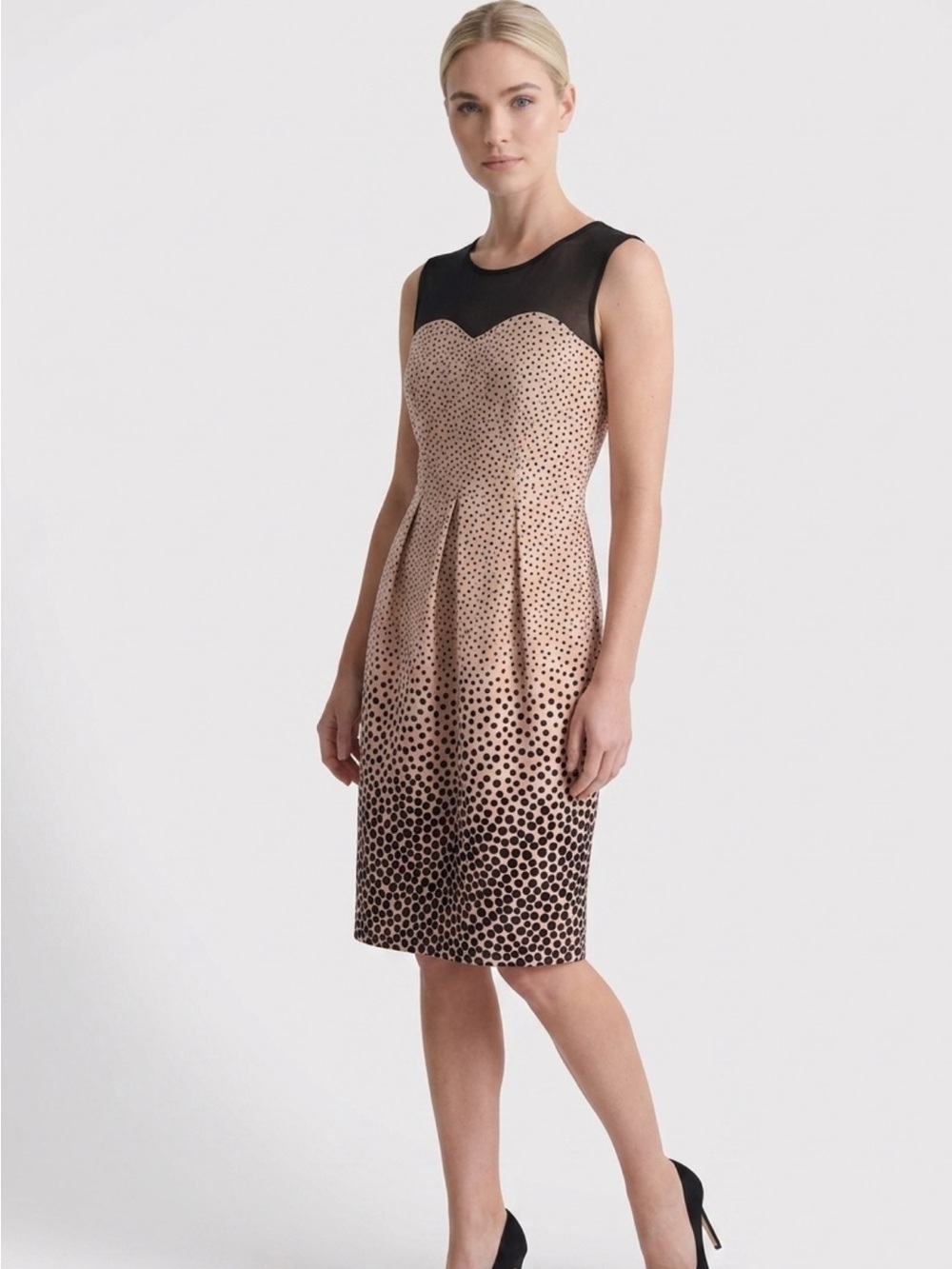 Enfocus Studio Nude and Black Ombre Polka Dot Sheath Dress